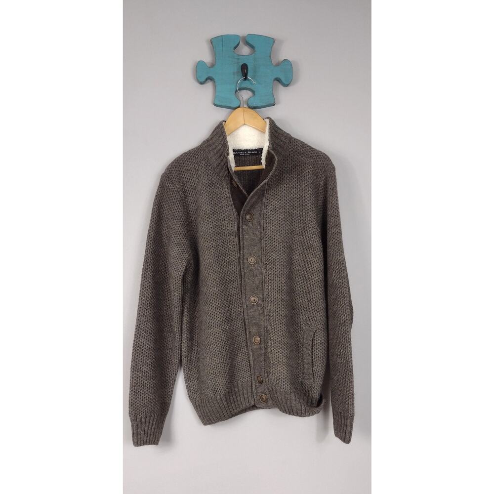 Daniele Blasi Italy Italian Wool Button Cardigan Sweater Sherpa Lined Large